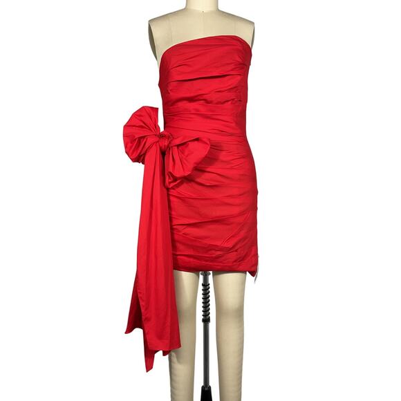 Oscar De La Renta Red Cotton Strapless Mini Dress Size 4 NWT - Picture 2 of 6